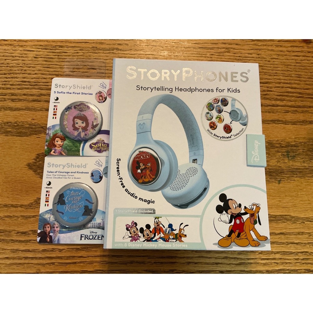 Disney StoryPhones Kids Headphones Blue Mickey Frozen Sofia StoryShields Bundle
